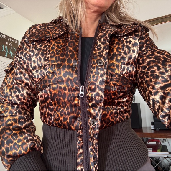 Marciano Leopard Print Puffer Jacket with Black Fur Hood - Picture 6 of 8